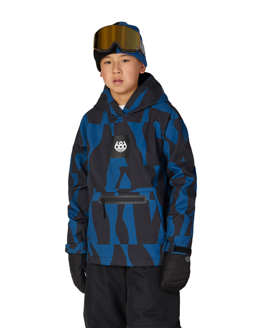 686 Kids' Waterproof Hoodie Blue Ash Shapes 2027
