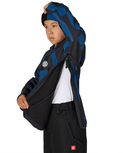 686 Kids' Waterproof Hoodie Blue Ash Shapes 2027