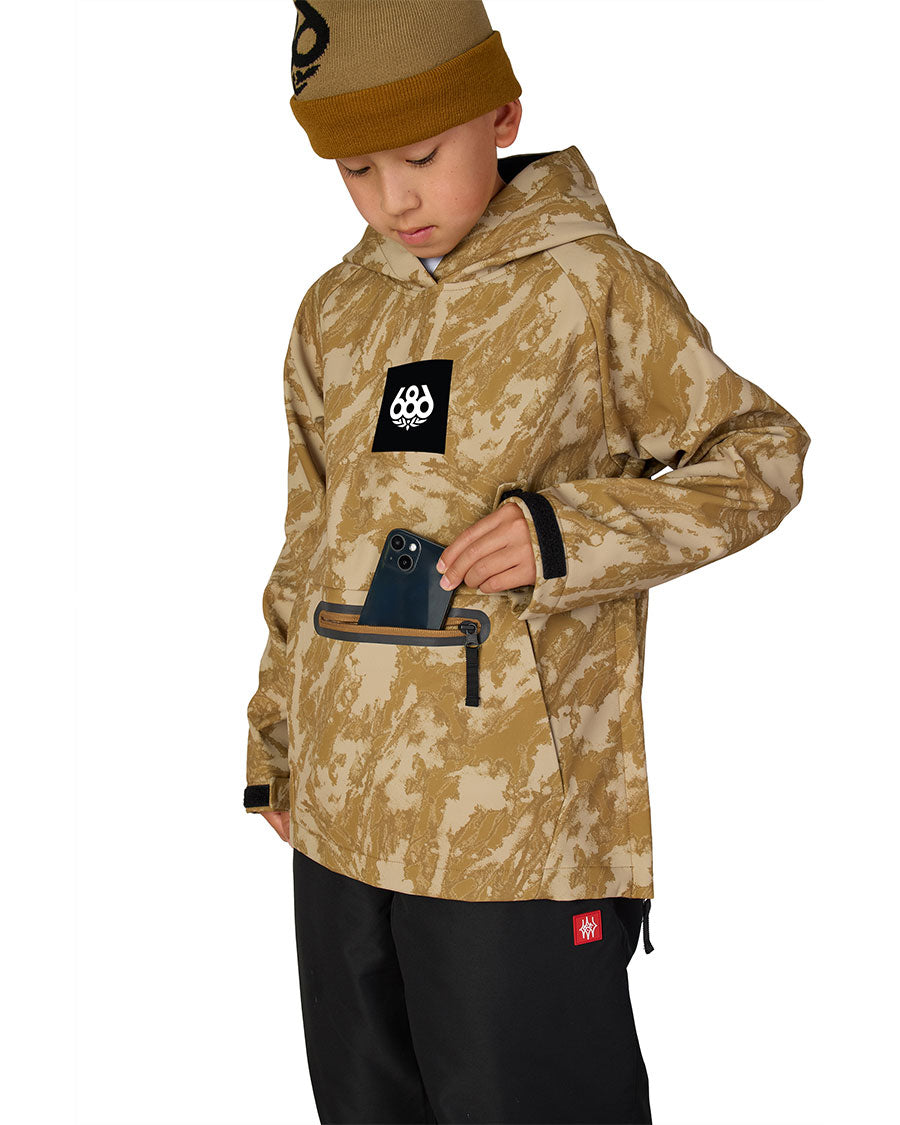686 Kids' Waterproof Hoodie Bronze Scratch Camo 2027