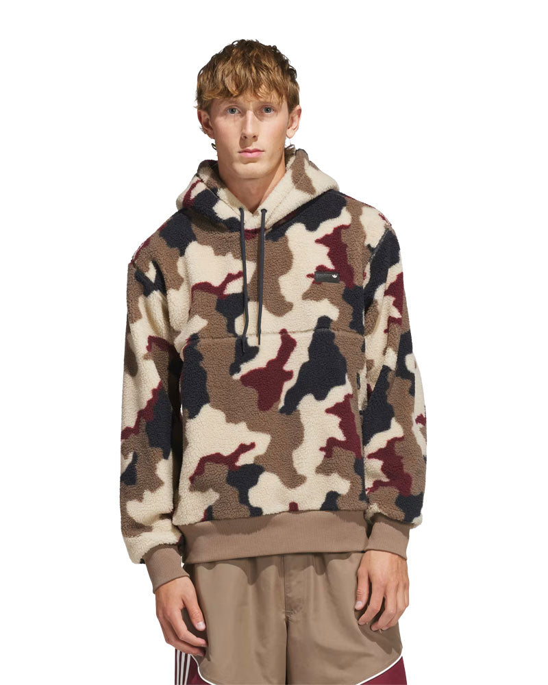 Adidas FS+ High Pile Fleece Hoodie Khaki Three/Khaki Six/Aurora Ink/Shadow Red