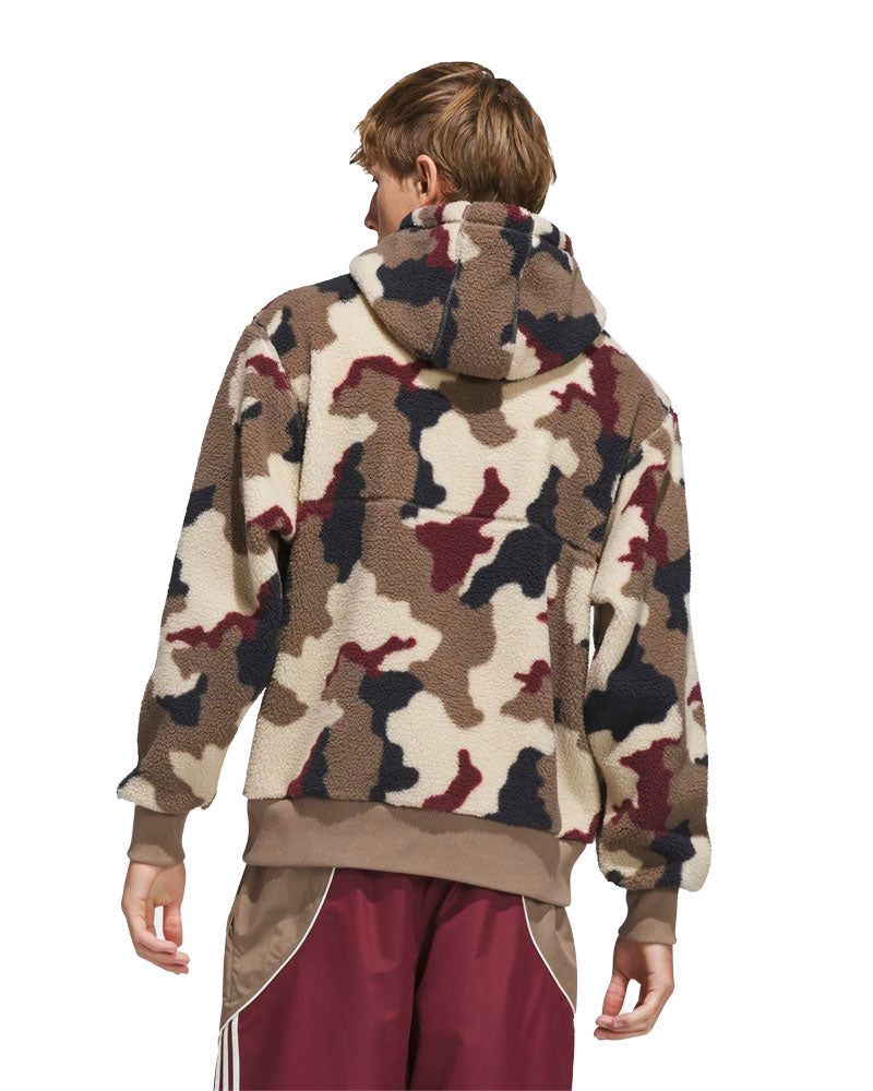 Adidas FS+ High Pile Fleece Hoodie Khaki Three/Khaki Six/Aurora Ink/Shadow Red