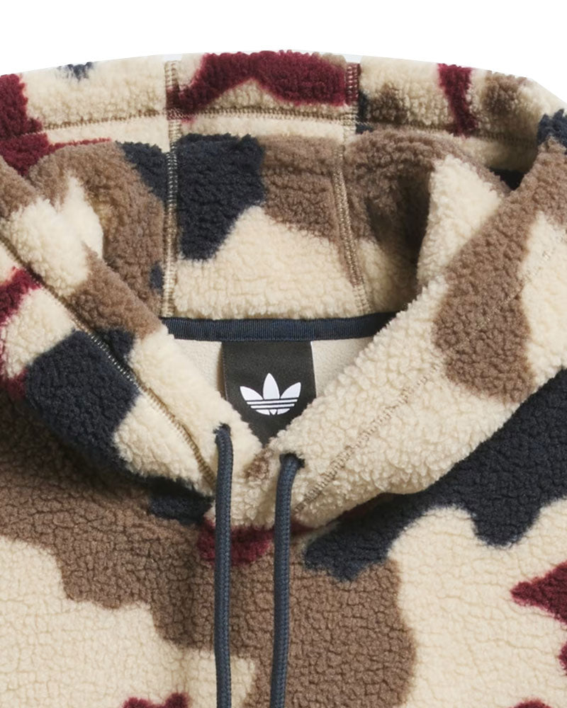 Adidas FS+ High Pile Fleece Hoodie Khaki Three/Khaki Six/Aurora Ink/Shadow Red