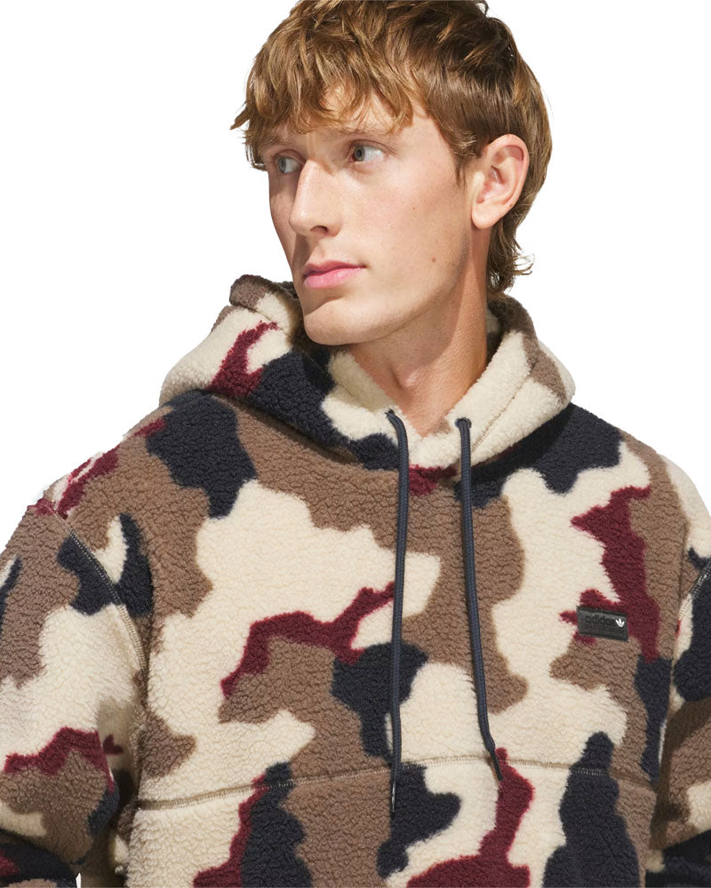 Adidas FS+ High Pile Fleece Hoodie Khaki Three/Khaki Six/Aurora Ink/Shadow Red
