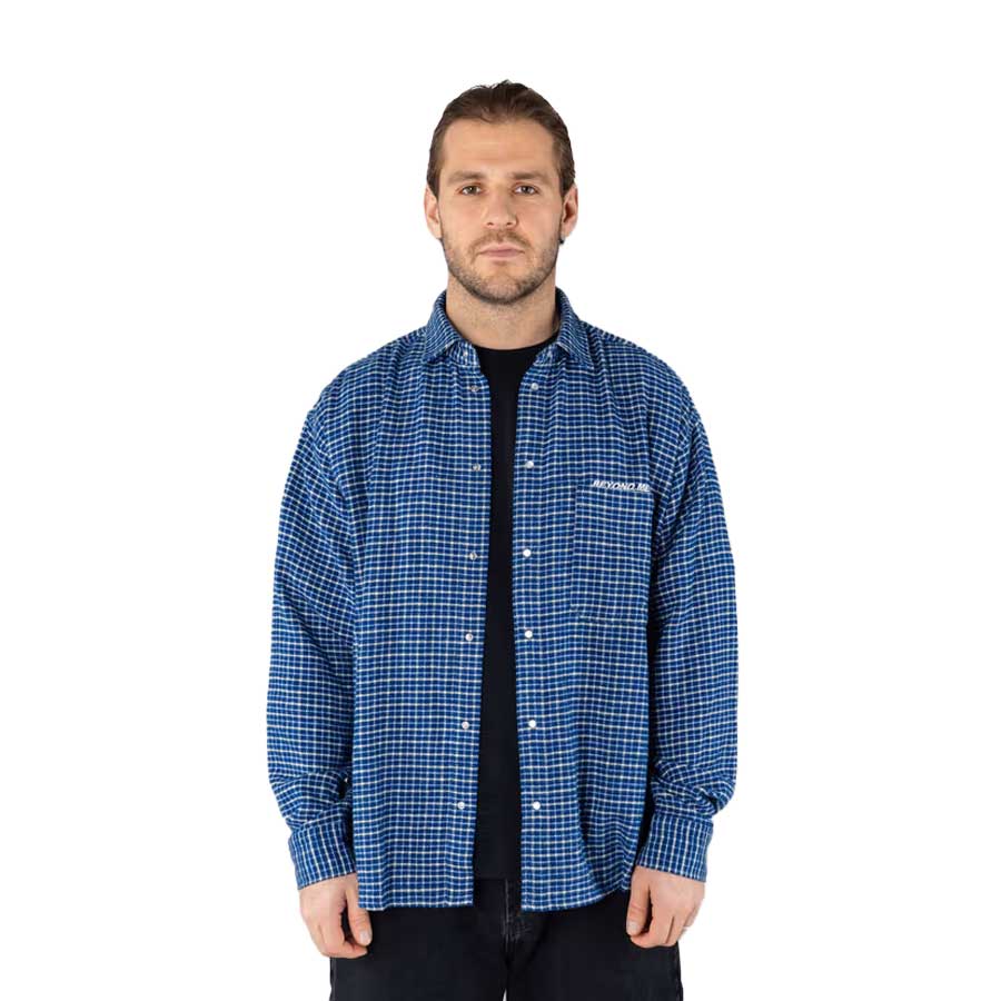 Beyond Medals Checkerd Button Shirt Blue