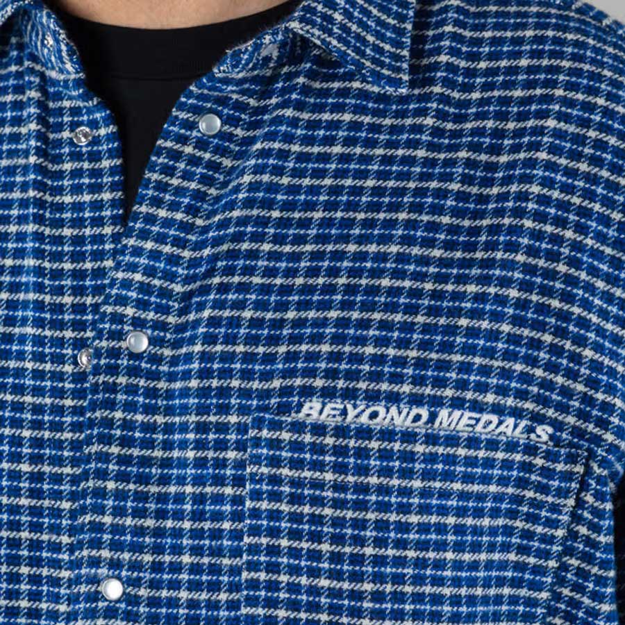 Beyond Medals Checkerd Button Shirt Blue