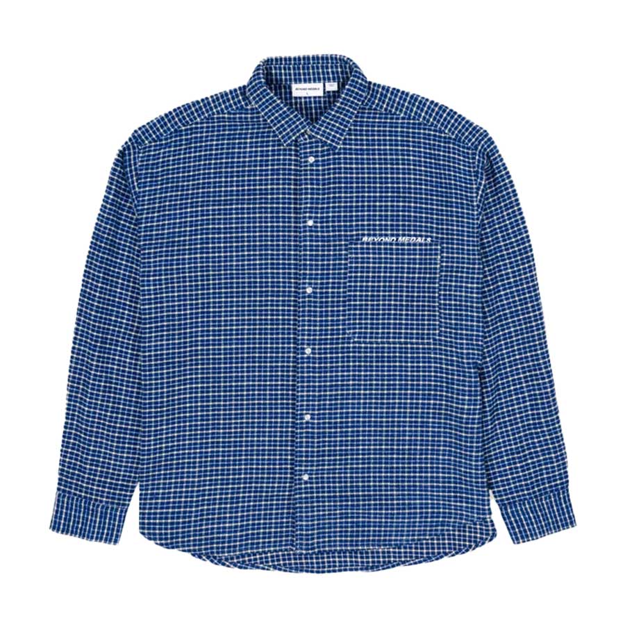Beyond Medals Checkerd Button Shirt Blue