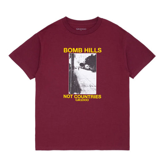 GX1000 Bomb Hills Not Countries T-Shirt Burgundy/Yellow