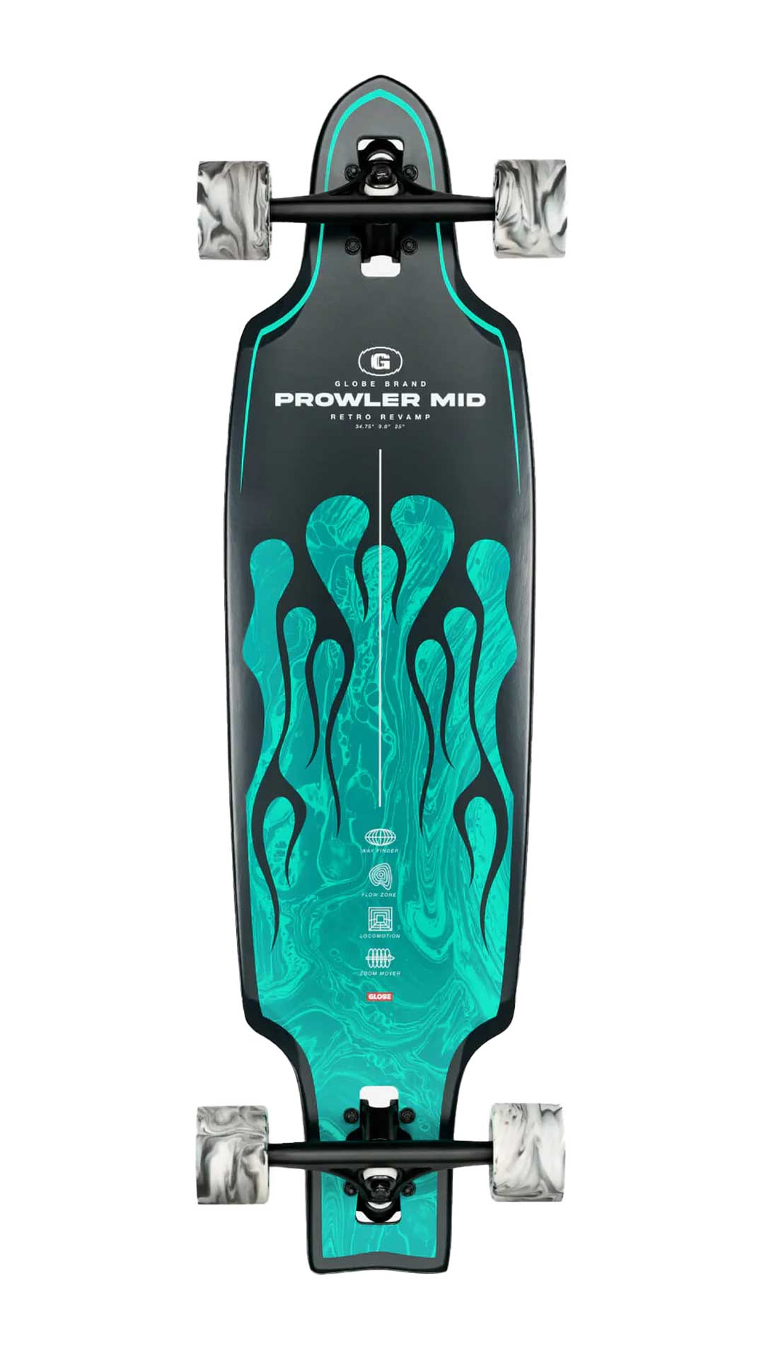 Globe Prowler Mid Green Flames Longboard 34"