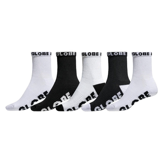 Globe Quarter Sock 5-Pack Black/White