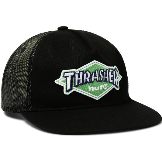 HUF X Thrasher Logo Twill Trucker Black