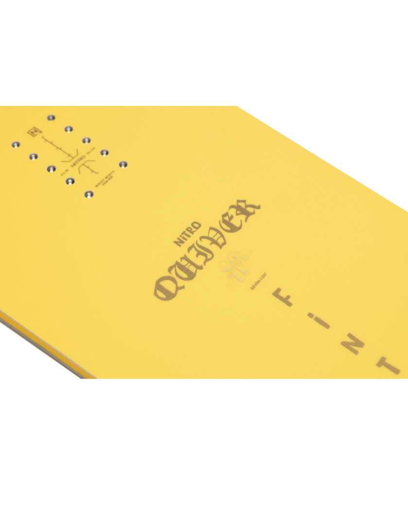 The 2025 Nitro Fintwin snowboard takes inspiration from early surfboard shape exploration, boasting a wide nose and a tapered swallowtail to help you surf the snow with ease. A tapered shape, Cam-Out Camber, and Sintered Speed Formula II base is short, quick, surfy shape will have you zipping through the trees, slashing powder stashes, and staying afloat through the deepest of days.