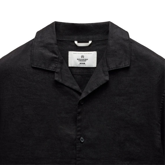 Reigning Champ Linen Retreat Relaxed Camp Button Shirt Black