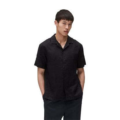 Reigning Champ Linen Retreat Relaxed Camp Button Shirt Black