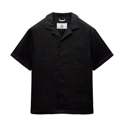 Reigning Champ Linen Retreat Relaxed Camp Button Shirt Black