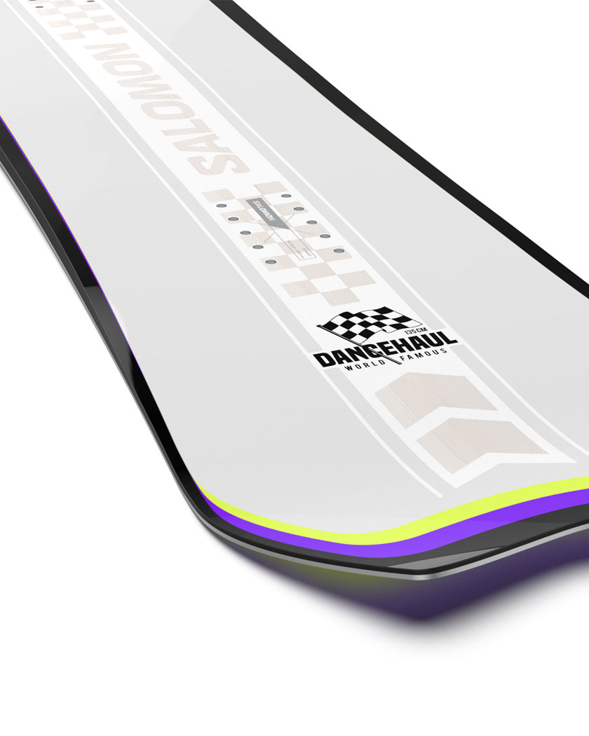 The Dancehaul Grom board has a mountain of personality and a unique shape for playful, all-mountain riding. Extra width and a tapered tail facilitate turning and carving while also providing assistance with floatation in deep snow. Rock Out Camber provides a freestyle feeling underfoot, so your grom can get creative anywhere on the mountain.