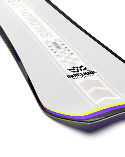 The Dancehaul Grom board has a mountain of personality and a unique shape for playful, all-mountain riding. Extra width and a tapered tail facilitate turning and carving while also providing assistance with floatation in deep snow. Rock Out Camber provides a freestyle feeling underfoot, so your grom can get creative anywhere on the mountain.