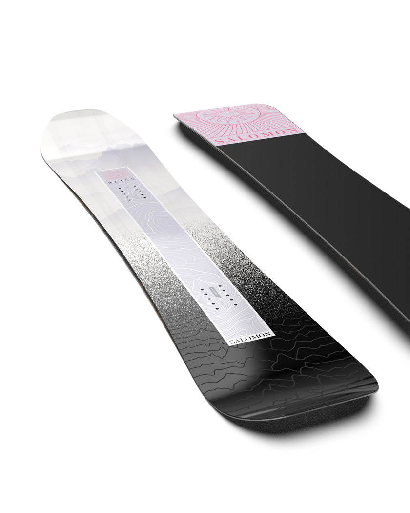 The Bliss is an accessible, all-mountain snowboard with a freeride inspired shape for women looking to explore the mountain. A tapered directional shape enhances turning sensation and float while Cross Profile camber provides stability on groomers. Using eco-friendly cork rails and recycled materials, the Bliss offers a sustainable and smooth ride.