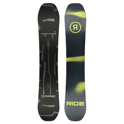 Top-down view of the top-sheet and base on the Ride Manic Snowboard