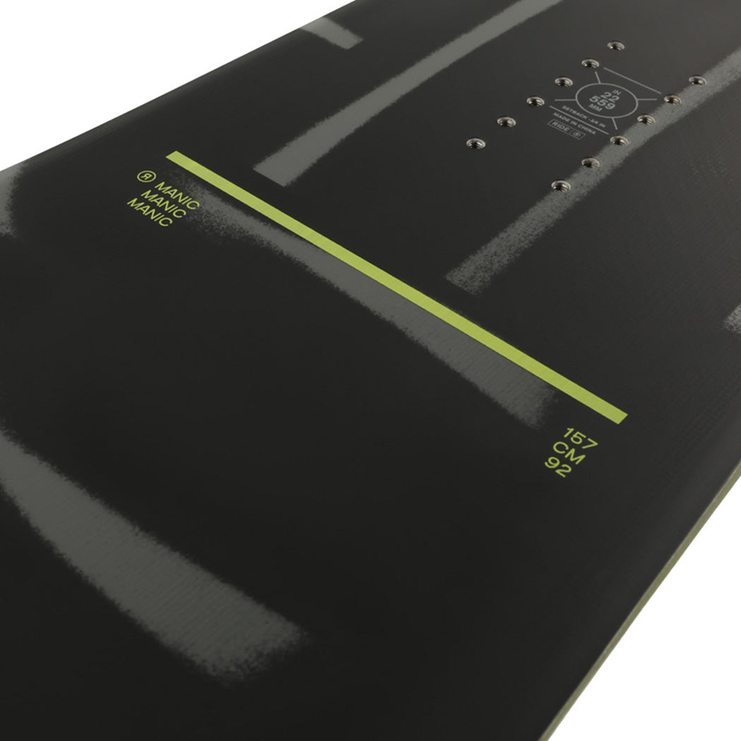 Close up view of the middle/tail section on the Ride Manic Snowboard