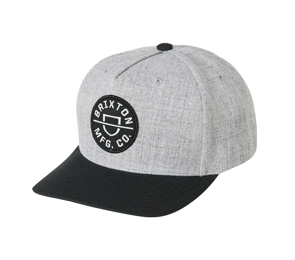 Brixton Crest C MP Snapback Cap - Heather Grey/Black
