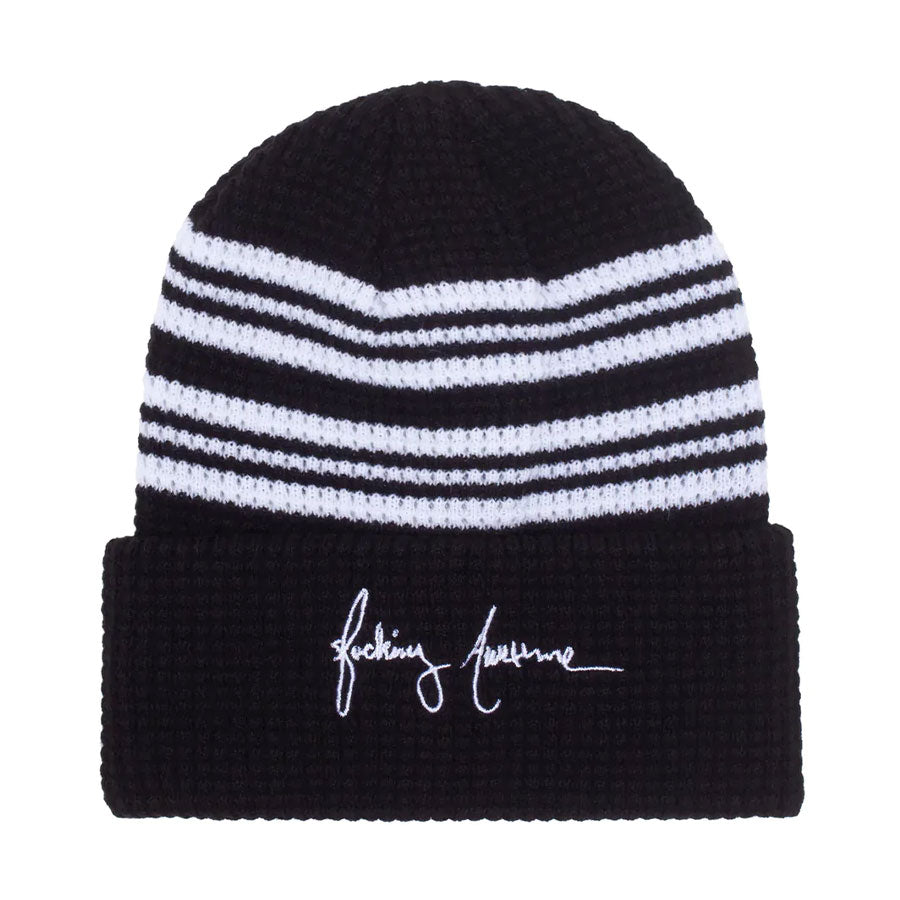 Fucking Awesome Cursive Waffle Beanie Black